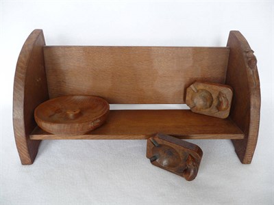 Lot 1108 - A Robert "Mouseman" Thompson Oak Book Trough, with carved mouse signature, 46cm; Two Ashtrays, each