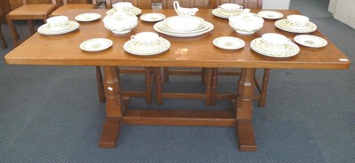 Lot 1109 - A Colin "Beaverman" Almack Oak Refectory Table, on octagonal legs joined by a stretcher at...