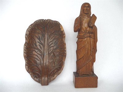 Lot 1121 - A Martin "Lizardman" Dutton Carved Oak Figure of Jesus, with a carved lizard signature, 27cm; and A