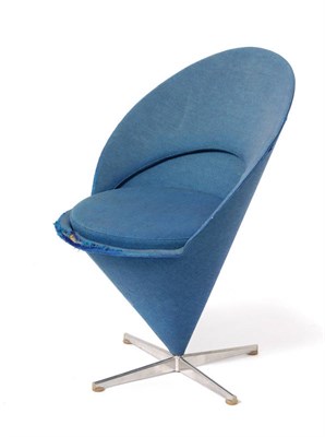 Lot 1132 - A Cone Chair, designed by Verner Panton (1926-1998) for Plus-Linje, with blue fabric covered...