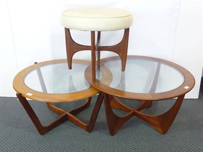 Lot 1134 - A G-Plan Teak and Glass Circular Coffee Table, on four shaped supports, stamped Dubois and labelled