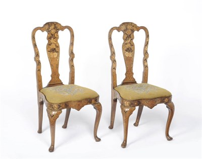 Lot 1177 - A Set of Six 18th Century Dutch Walnut Veneered and Later Inlaid Dining Chairs, the shaped,...