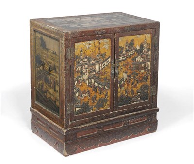 Lot 1184 - An 18th Century Chinese Cabinet, the whole with red, gold and yellow lacquer decoration of...