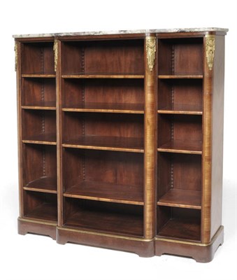 Lot 1187 - A French Kingwood Breakfront Bookcase, late 19th century, the grey and white veined marble top...