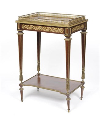 Lot 1197 - A French Louis XVI Style Mahogany and Gilt Metal Mounted Side Table, the rectangular top with a...