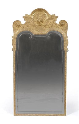 Lot 1201 - A George II Style Gilt and Gesso Wall Mirror, the rectangular arched bevelled glass plate...