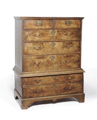 Lot 1203 - A Early 18th Century Walnut Chest on Stand, the projecting cornice above two frieze drawers and...