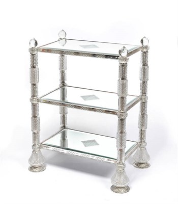 Lot 1209 - A Cut Glass Étagère, 20th century, of three rectangular tiers, the mirror plates between...