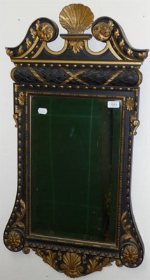 Lot 1213 - A George I Style Black and Parcel Gilt Wall Mirror, the rectangular bevelled plate within a beaded