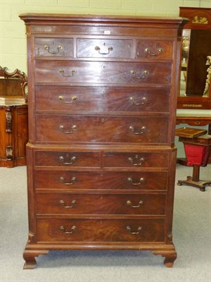 Lot 1225 - A Late George III Mahogany Chest on Chest, the upper section with a stepped cornice and plain...