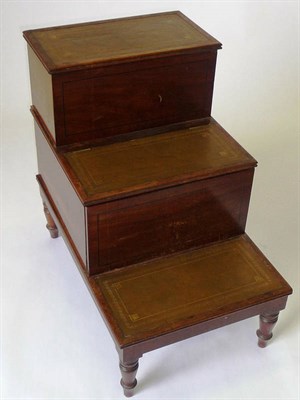 Lot 1232 - A Set of Regency Mahogany Combined Bedsteps and Pot Cupboard, the three treads inset with green...