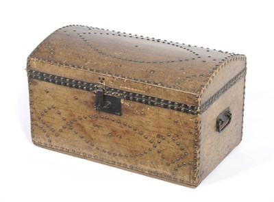 Lot 1236 - A Small 19th Century Leather and Brass Studded Trunk, with a domed lid and rectangular body...