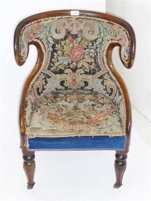 Lot 1239 - A Small Early Victorian Rosewood-Framed Tub Chair, the back and scrolled sides enclosing...