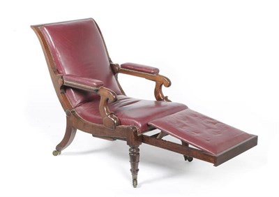 Lot 1246 - A Dawes Patent Reclining Easy Chair, with a mahogany frame upholstered in wine-red leather    Bears