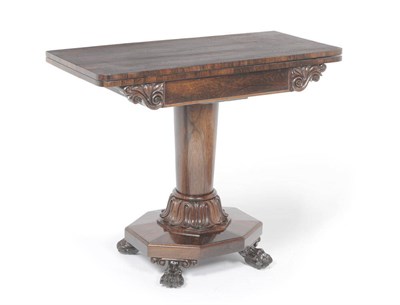 Lot 1249 - A William IV Rosewood Card Table, the rectangular swivel top over a tablet frieze with volute...