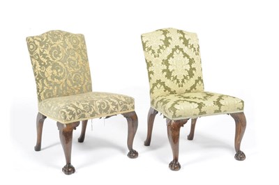 Lot 1252 - A Pair of George II Upholstered Side Chairs, the arched backs and seats covered with modern...