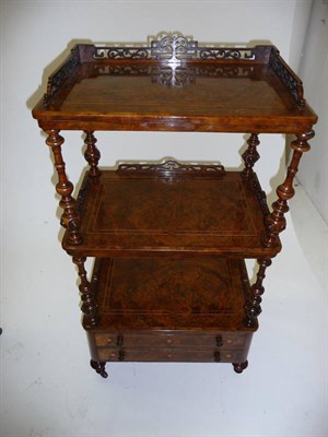 Lot 1272 - A Victorian Inlaid Walnut Three-Tier Whatnot, the upper section with three-quarter pierced...