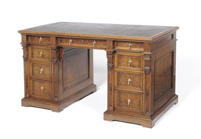 Lot 1274 - A Walnut Double Pedestal Desk, stamped Gillow & Company, late 19th century, the rectangular top...