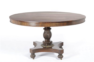 Lot 1276 - A William IV Rosewood Breakfast Table, the circular top above a plain frieze with beaded edge,...