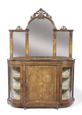 Lot 1279 - A Victorian Walnut and Inlaid Sideboard, the raised back with a central arched mirror surmounted by