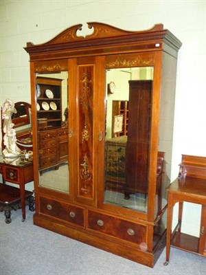 Lot 1291 - A Sheraton Revival Mahogany, Satinwood and Painted Bedroom Suite, late 19th century, the...