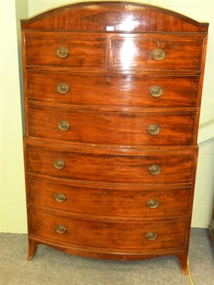 Lot 1305 - A Regency Mahogany and Ebony Strung Chest on Chest, the domed top with reeded edge above a...