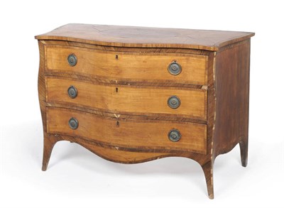 Lot 1306 - A George III Satinwood and Tulipwood Banded Serpentine Commode, the top inset with a harewood oval