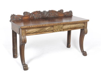 Lot 1309 - A George IV Mahogany Serving Table, the later gallery back with scrolling foliage and...