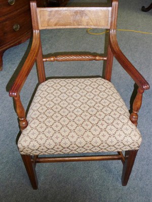 Lot 1324 - Six Regency Mahogany Dining Chairs, the rectangular strung backs with ropetwist supports...