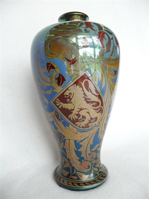 Lot 1039A - A Pilkington's Royal Lancastrian Baluster Lustre Vase, designed by Walter Crane, painted by William