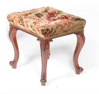 Lot 1280A - A Victorian Mahogany-Framed Stool, the rectangular seat covered in deep buttoned floral upholstery