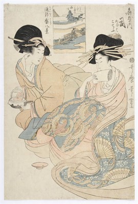 Lot 178E - Utamaro: Oban, the Courtesans at Ogiya, from Kayoi Kuruwa Sakari Hakkei, circa 1804, 35.7cm by...