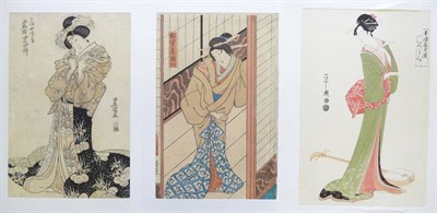 Lot 178F - Eishi and Others, three bijin-ga, prints, oban tat-e, all full length, the Eishi 37.8cm by...