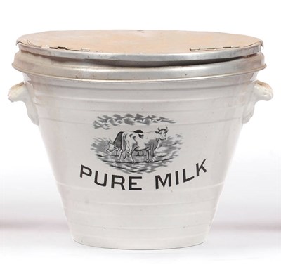 Lot 42 - A Staffordshire Pottery Two-Handled "Pure Milk" Pail, circa 1930, of typical conical "banded"...