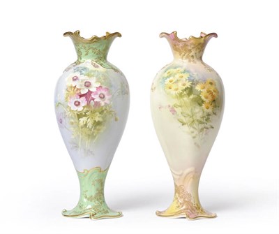Lot 47 - A Matched Pair of Doulton Burslem Porcelain Floral Vases, circa 1900, of baluster shape, with...