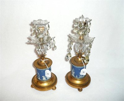 Lot 49 - A Pair of Cut Glass, Blue Jasper and Ormolu Mounted Table Lustres, late 19th century, each with...