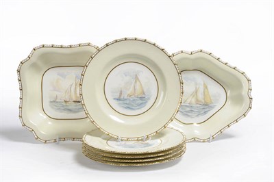 Lot 52 - A Royal Crown Derby Porcelain Named Yacht Painted Seven Piece Part Dessert Service, William...