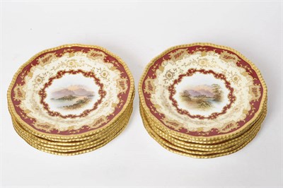 Lot 58 - A Set of Twelve Coalport Porcelain Topographical Dessert Plates, circa 1900, each of gadroon...