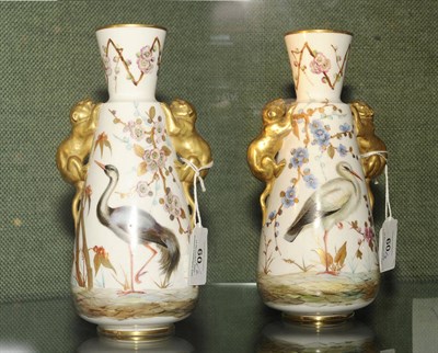 Lot 60 - A Pair of Derby Porcelain Japonaiserie Vases, circa 1880, with short conical necks and bodies,...