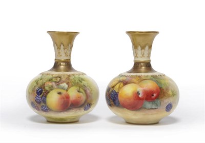 Lot 64 - A Matched Pair of Royal Worcester Fruit Painted Porcelain Vases, T Lockyer and Horace H Price, 1929
