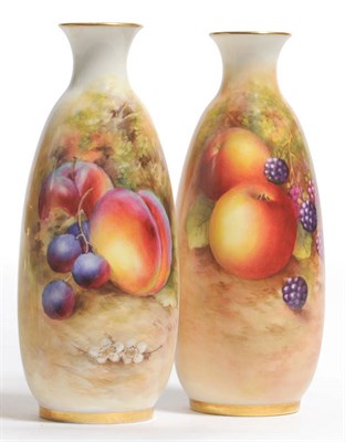Lot 66 - A Matched Pair of Royal Worcester Fruit Painted Porcelain Ovoid Vases, W J Bagnall and Harry...
