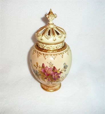 Lot 70 - A Royal Worcester Porcelain Pot Pourri Vase and Cover, 1908, ovoid shape, printed and painted...