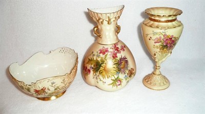 Lot 74 - A Royal Worcester Porcelain Floral Vase, 1900, with shell form cupped neck and coral shoulder...