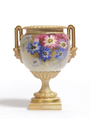 Lot 79 - A Royal Worcester Porcelain Flower Painted Pedestal Vase, Richard Sebright, 1906, of ovoid form...