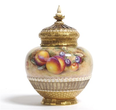 Lot 83 - A Royal Worcester Porcelain Fruit Painted Pot Pourri Vase and Cover, Harry Ayrton, mid 20th...