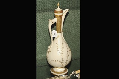 Lot 88 - A Worcester Ivory Porcelain Persian Ewer, circa 1885, with domed cover and upswept spout, the...