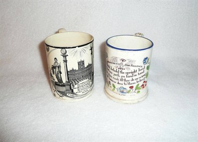 Lot 93 - Masonic Interest: A Creamware Pottery Mug, J Phillips & Co, Sunderland Pottery, early 19th century