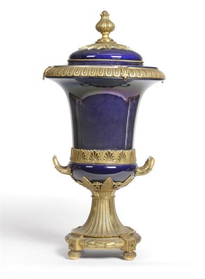 Lot 126 - An Ormolu Mounted Blue Lustre Glazed Two-Handled Campana Urn, probably French, 20th century,...