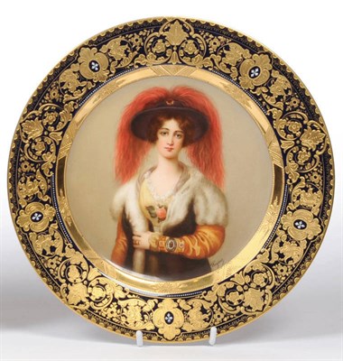 Lot 136 - A French Porcelain "Vienna" Portrait Painted Cabinet Plate, Martial Redon, Limoges, circa 1880,...