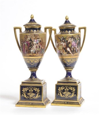 Lot 140 - A Pair of Austrian "Vienna" Two-Handled Pedestal Vases and Covers, circa 1870, each of...